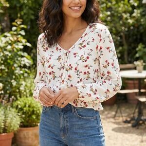 Fratini Boho Floral Top Size XL Peasant Peplum Blouse Western Cottagecore New